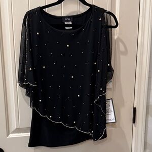 MSK Black Pearl-Studded Women's Blouse